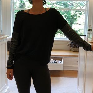 Black shirt with leather sleeves